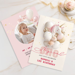 Convite Primeiro aniversario Whimsical Unicorn