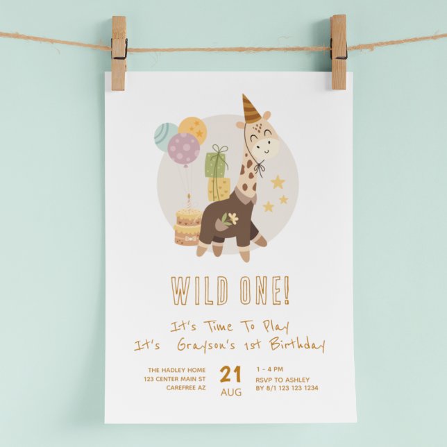 Convite Primeiro aniversario Wild One Boho Giraffe (Criador carregado)