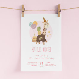 Convite Primeiro aniversario Wild One Boho Giraffe
