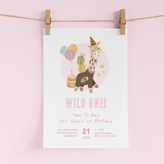 Convite Primeiro aniversario Wild One Boho Giraffe (Criador carregado)