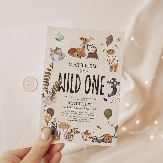 Convite Primeiro aniversario Wild One Enchanting Woodland  (Criador carregado)