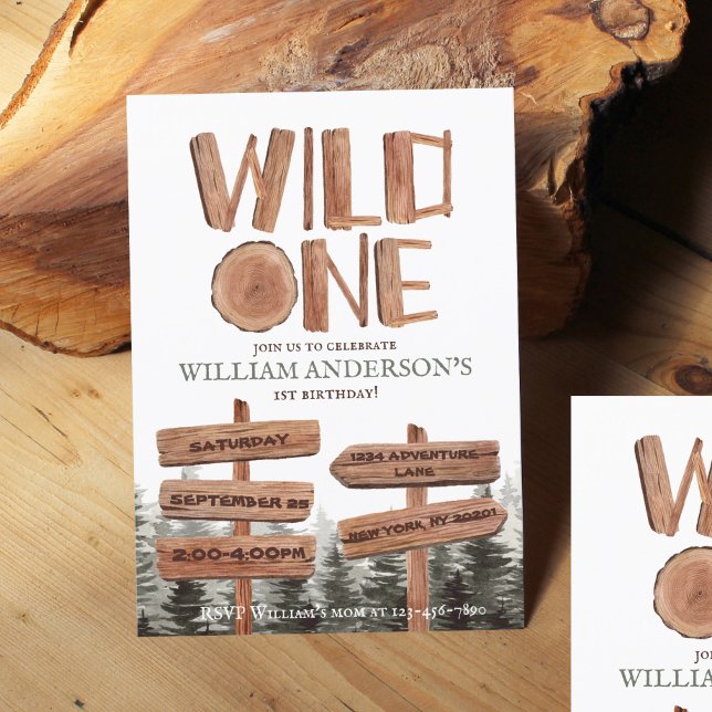Convite Primeiro aniversario Wild One Rustic Wood Boys (Criador carregado)