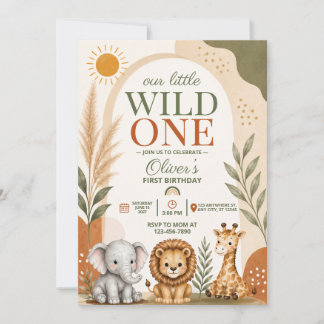 Convite Primeiro Aniversário Wild One Safari