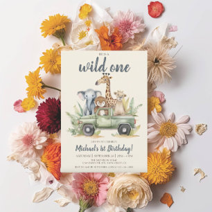 Convite Primeiro aniversario Wild One Safari Boy