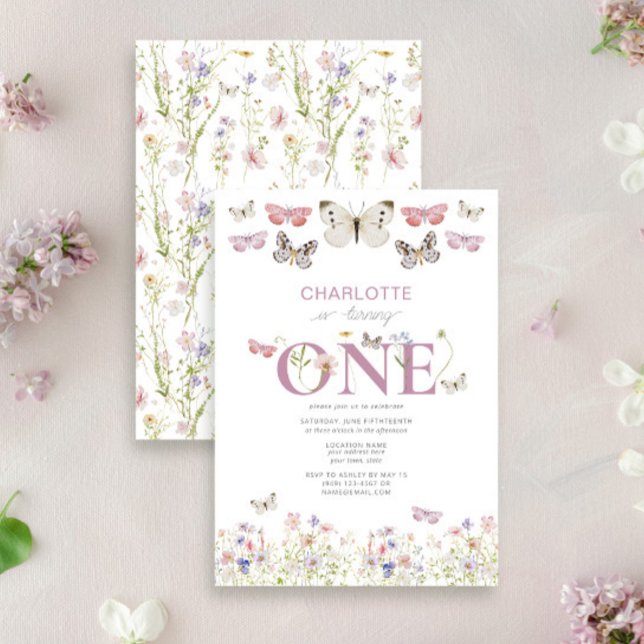 Convite primeiro aniversario Wildflower Torna Uma Borbolet (Criador carregado)
