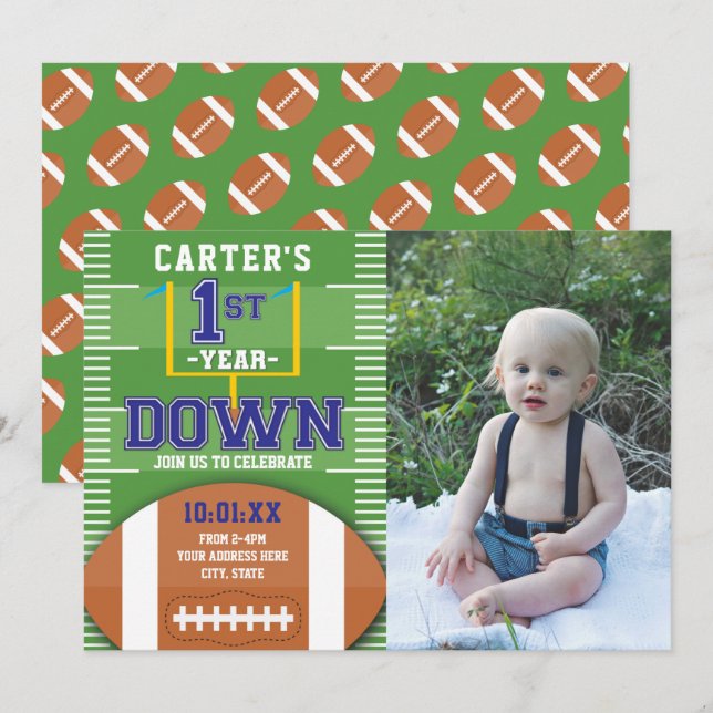 Convite Primeiro Ano de Baixo Foto De Aniversário Do Prime (Frente/Verso)