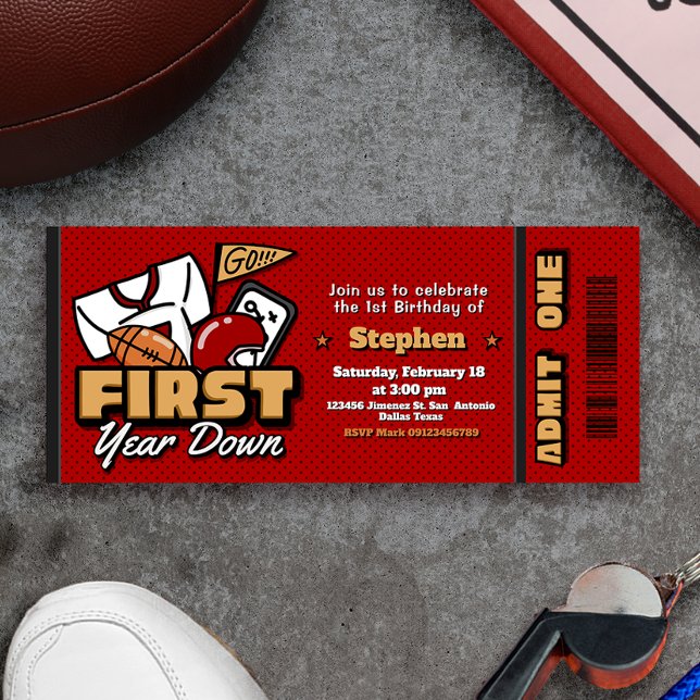 Convite Primeiro Ano Derrubado - Bilhete de Futebol (First Year Down - Football Ticket Invitation)