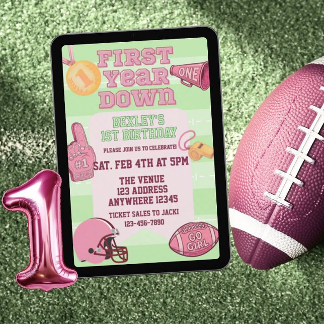 Convite Primeiro Ano Down Futebol Americano Rosa Aniversár (Criador carregado)