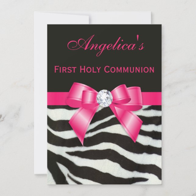 Convite Primeiro arco do rosa quente das listras da zebra (Frente)