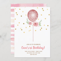 Primeiro Balão Rosa e Dourado de Aniversário