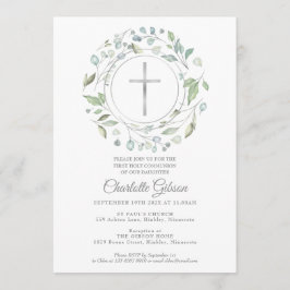 Convite Primeiro Comungão Verdejante Cruz de Prata
