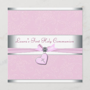 Convite Primeiro comunhão da cruz cor-de-rosa do rosa do