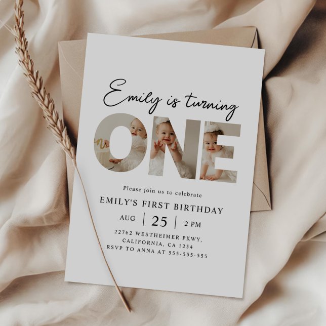 Convite Primeiro Festa Mínima de Foto de Aniversário do pr (Criador carregado)