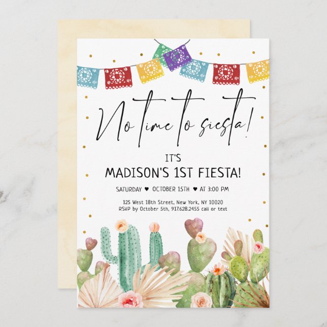 Convite Primeiro Fiesta Cactus Boho Birthday (Frente/Verso)