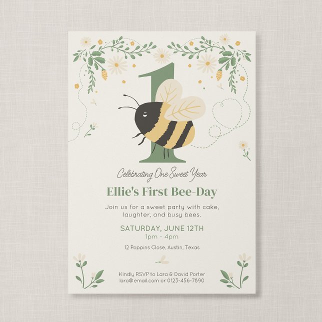 Convite Primeiro Livro de Histórias do Dia da Abelha Anive (Wildflower Flight - First Bee Day Invitation, Front)