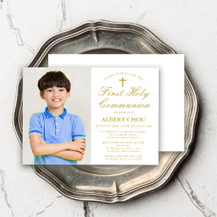 Convite Primeiro Menino Elegante de Foto Única da Comunida