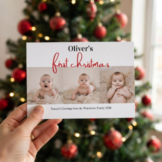 Convite Primeiro Natal do Bebê em Xadrez Verde e Vermelho