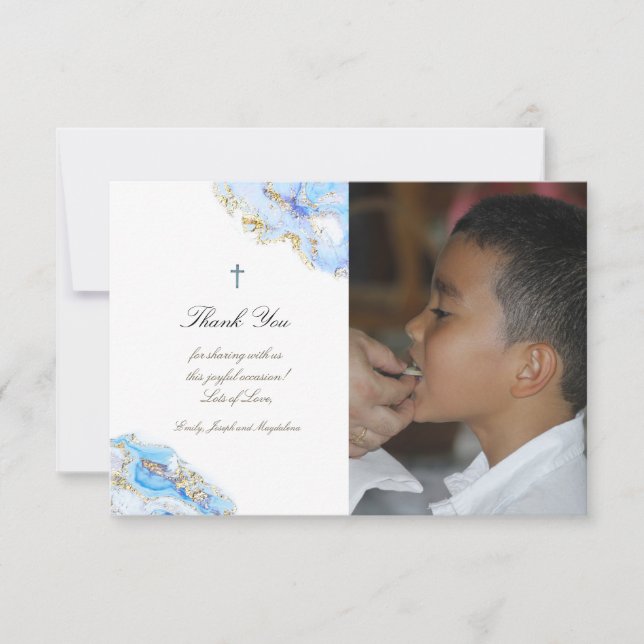 Convite Primeiro obrigado de comuna, seu mármore azul (Frente)