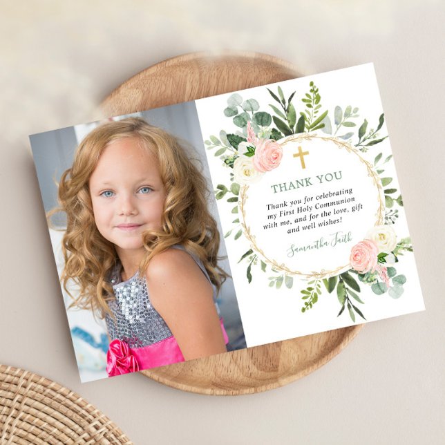 Convite Primeiro obrigado de foto rosa verde da Comunidade (Criador carregado)