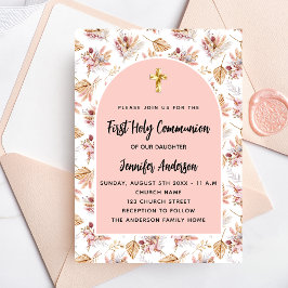 Convite Primeiro pampas da comunidade flores rosa de luxo