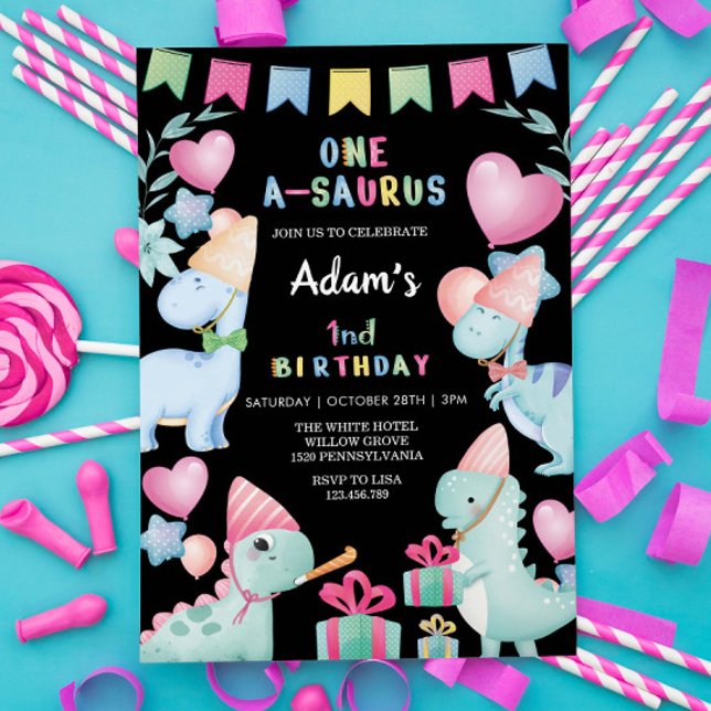 Convite Primeiro primeiro aniversario de Watercolor Dinosa (Criador carregado)
