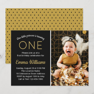 Convite Primeiro primeiro aniversario do preto Dourado