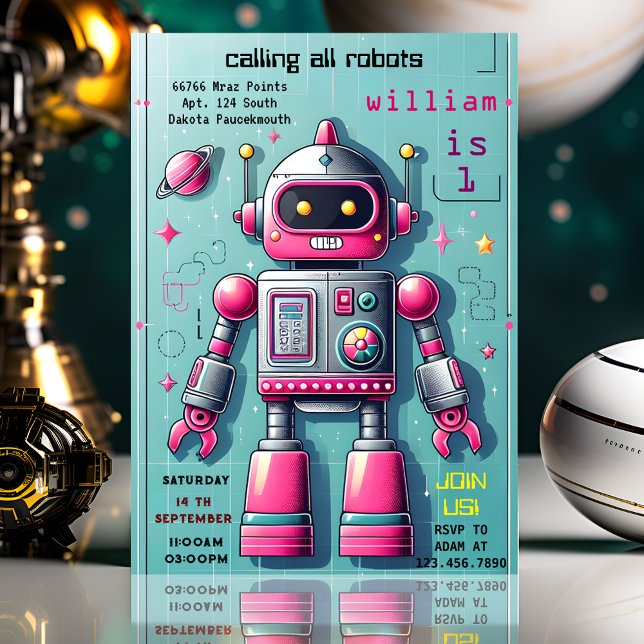 Convite primeiro primeiro aniversario do robô engraçado bo (Criador carregado)