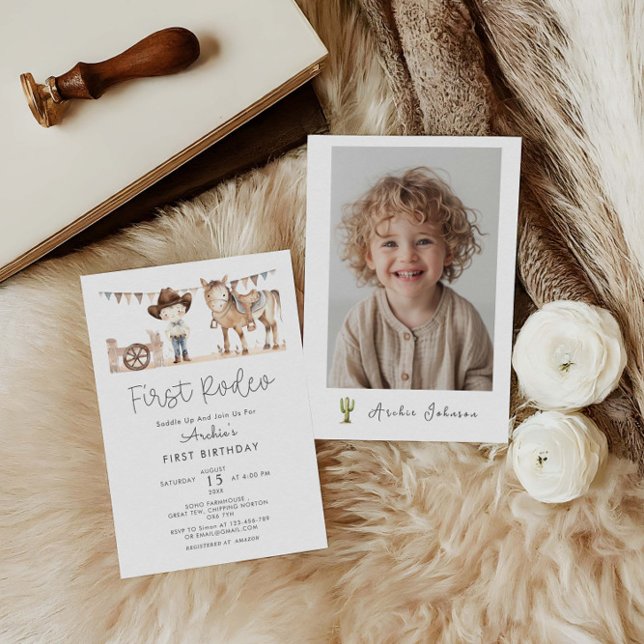 Convite Primeiro primeiro aniversario Moderno Rodeo Boy (Criador carregado)