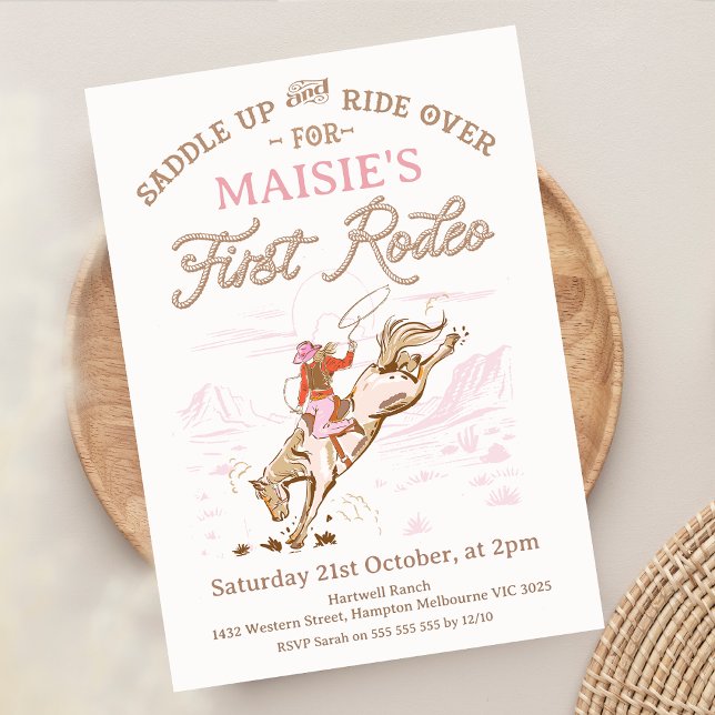 Convite Primeiro primeiro aniversario Rodeado do Cavalo Ro (Girls First Rodeo Birthday Invitation, Cowgirl Horse, Vintage 1st Rodeo Invitation, Western Theme)