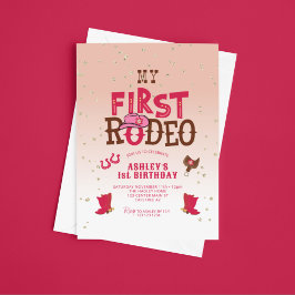 Convite Primeiro primeiro aniversario Rodeo Cowgirl Peach