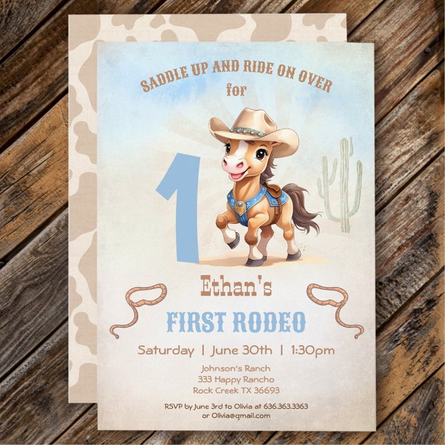 Convite Primeiro primeiro aniversario Rodeo Western Cowboy (First Rodeo Western Cowboy Horse 1st Birthday Invitation)