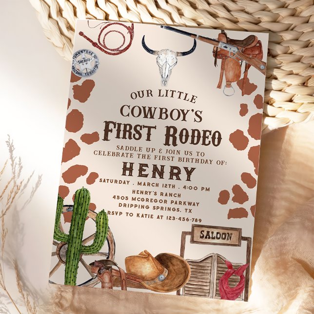 Convite Primeiro primeiro aniversario Rodeo Western Cowboy (Criador carregado)