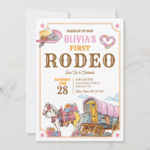Convite Primeiro Rodeio 1º Aniversário Cowgirl Boho Retrô