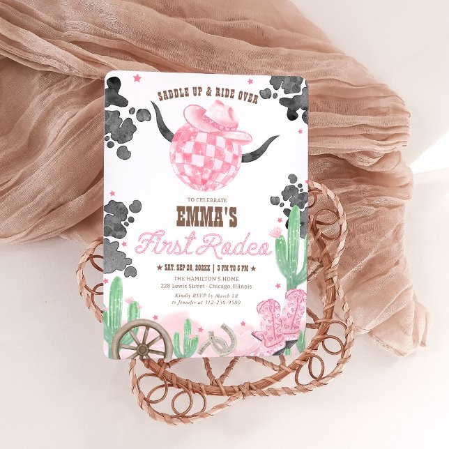 Convite Primeiro Rodeio Aniversário de 1 ano Rosa Boho Men (Criador carregado)