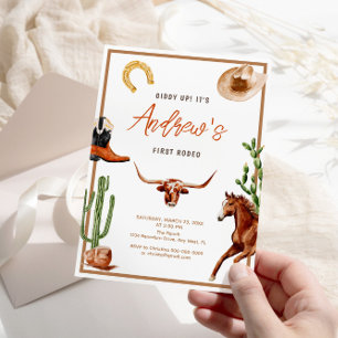 Convite Primeiro Rodeio Aniversário de Cowboy Moderno do S