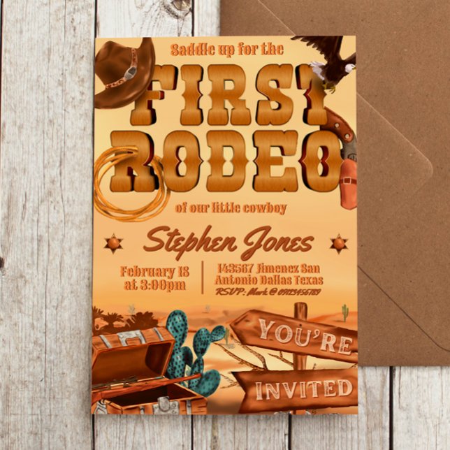Convite Primeiro Rodeio - Aniversário do Cowboy (First Rodeo -  Boy 1st Birthday Cowboy Invitation)