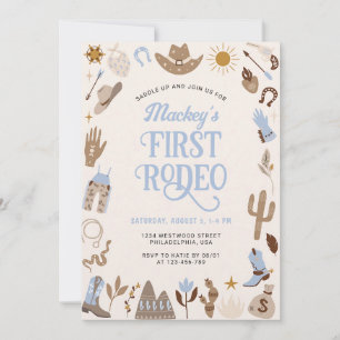 Convite Primeiro Rodeio Cowboy Western Azul Aniversário