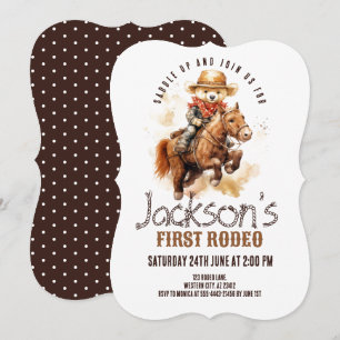 Convite Primeiro Rodeio Urso Teddy Cavalo Menino Primeiro 