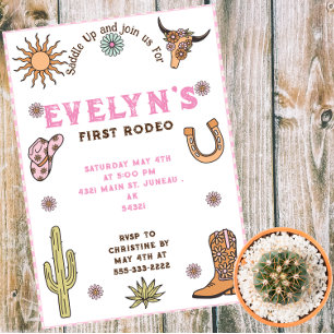 Convite Primeiro Rodeio Western Cowboy Boho Aniversário