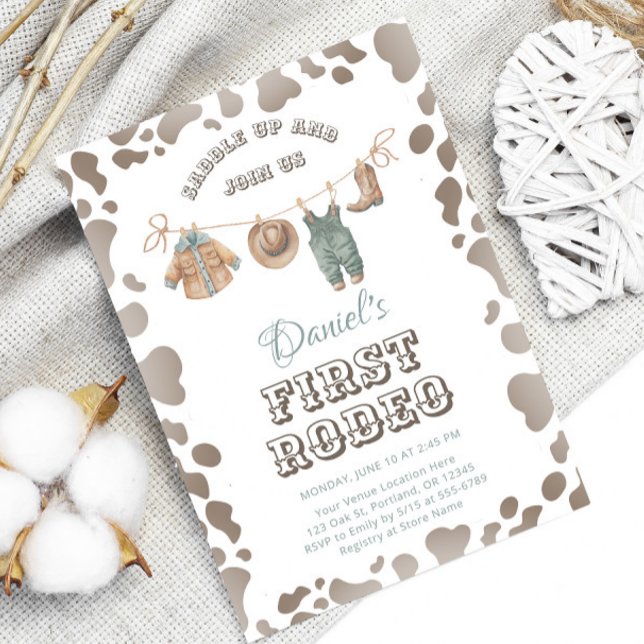 Convite Primeiro Rodeo Cowboy Roupa Menino Ocidental Anive (Criador carregado)