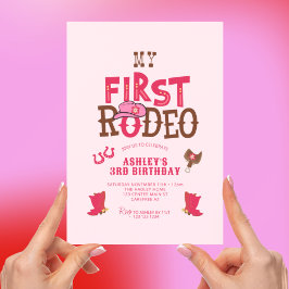 Convite Primeiro Rodeo Cowgirl aniversário de 3 anos Rosa