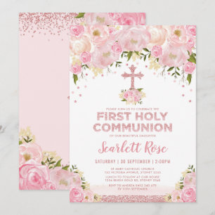 Convite Primeiro Sagrado Rosa de Comunhão Dourado Blush R