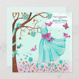 Convite Primeiro Sagrado Vestido Comunitário   Menina de c