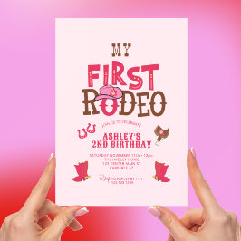 Convite Primeiro segundo aniversário Rosa-Coluna Rodeo