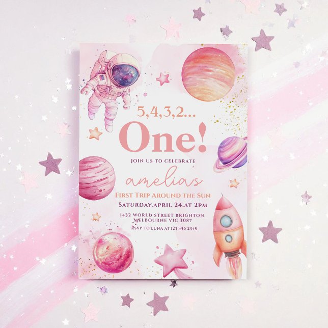 Convite Primeiro Trip Rosa em torno do primeiro aniversari (Criador carregado)