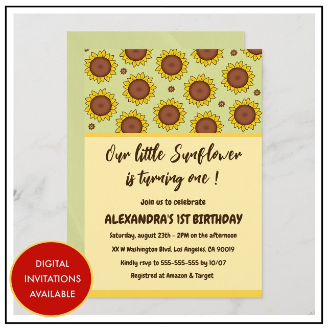 Convite Primeiros aniversarios de girassol (sunflower-1st-birthday-invitations-cute-modern-1)