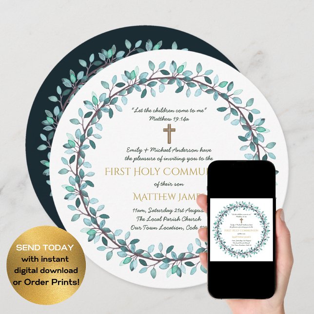 Convite Primeiros Caras Comunitários Chamadas Blue Wreath (Criador carregado)