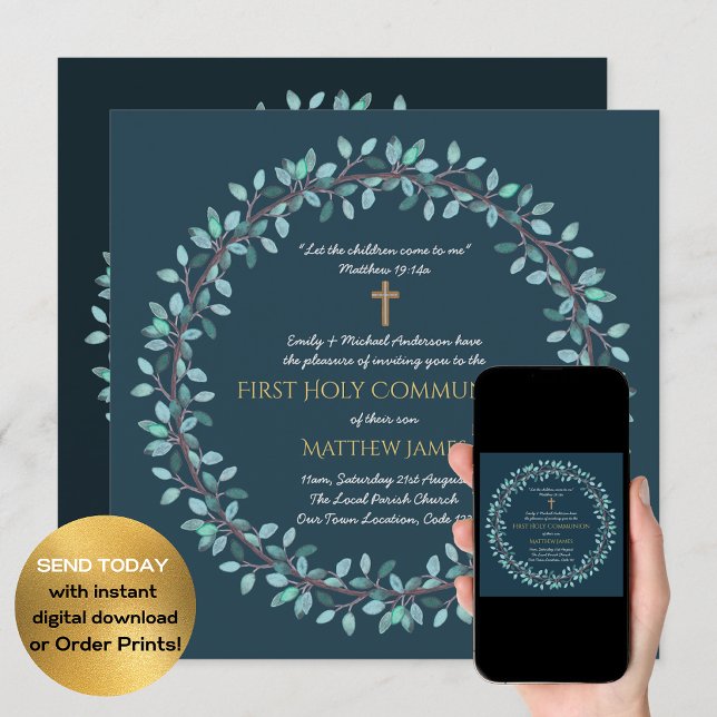 Convite Primeiros Caras Comunitários Chamadas Blue Wreath (Criador carregado)