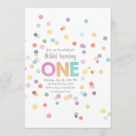 Convite Primeiros confetes da aguarela da menina do