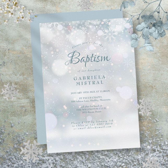 Convite Primeiros Flocos de Neve Baptism Christening (First Snowflakes Baptism Christening Invitation)